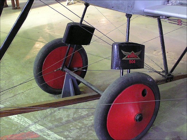 The undercarrige skids of the AVRO 504 Fighter Bomber Biplane