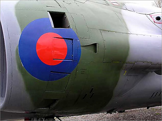 Engine intake cover and control vents on a surviving RAF Hawker Harrier GR3 Ground Attack Jet at Gatwick Aircraft Museum