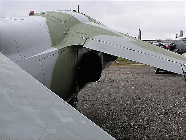 Unusual wing shape of a surviving RAF Hawker Harrier GR3 Ground Attack Jet at Gatwick Aircraft Museum