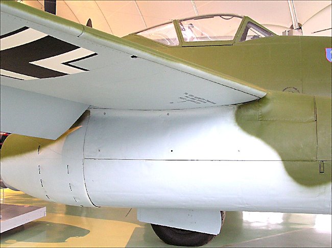 side view of the engin on a Luftwaffe Messerschmitt Me 262 jet fighter