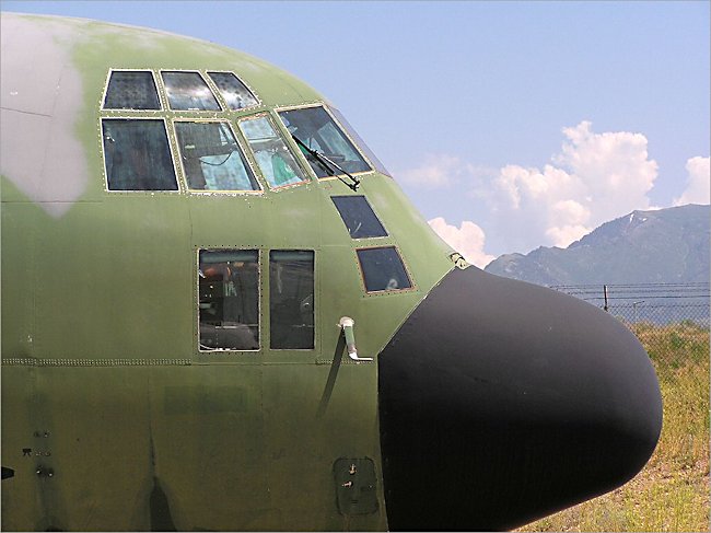 Nose and cockpit of a RAF Lockheed Hercules C-130 RAF transport aircraft