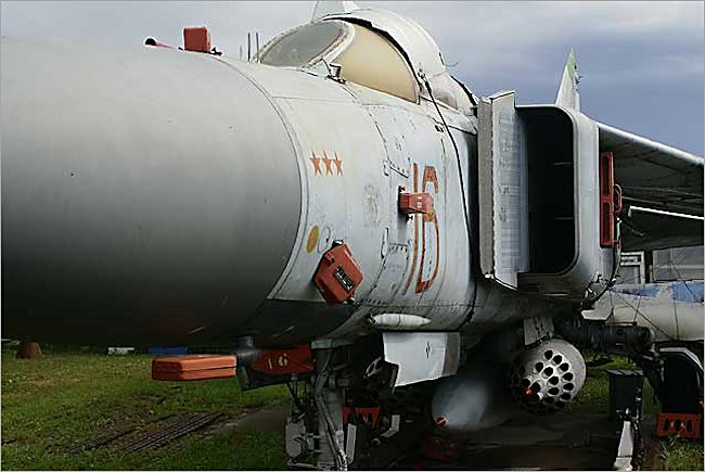 Mikoyan-Gurevich MiG-23M Flogger jet fighter nose and cockpit